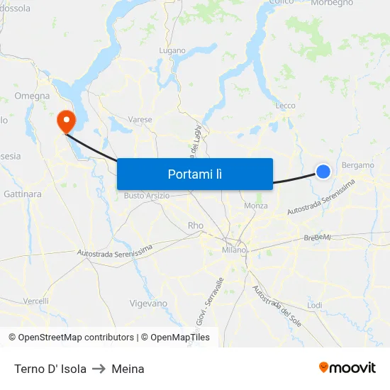 Terno D' Isola to Meina map