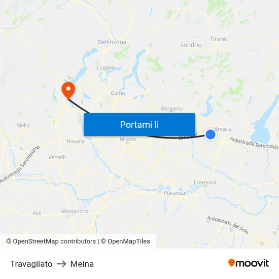 Travagliato to Meina map