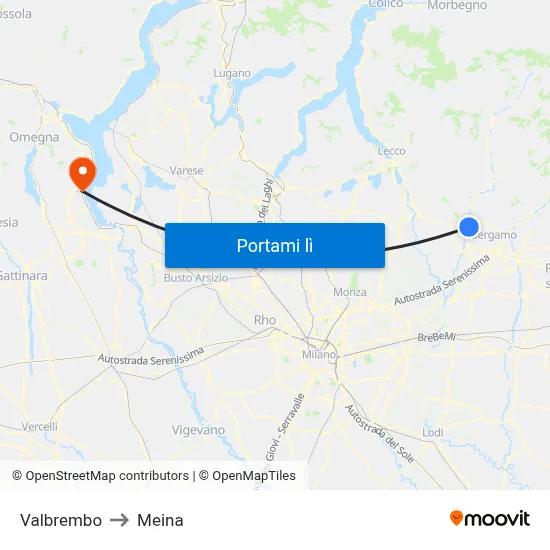 Valbrembo to Meina map