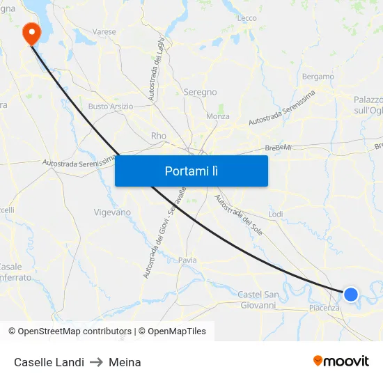 Caselle Landi to Meina map
