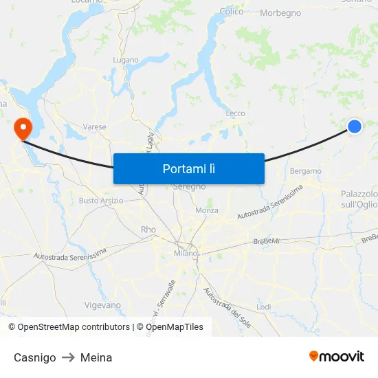 Casnigo to Meina map