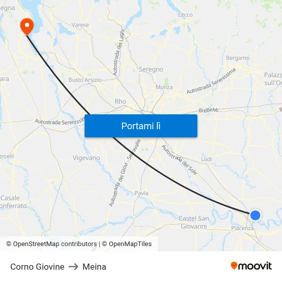 Corno Giovine to Meina map