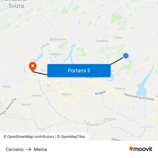 Cerveno to Meina map