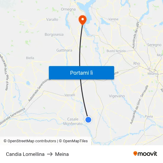 Candia Lomellina to Meina map