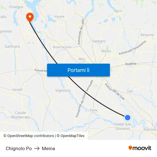 Chignolo Po to Meina map