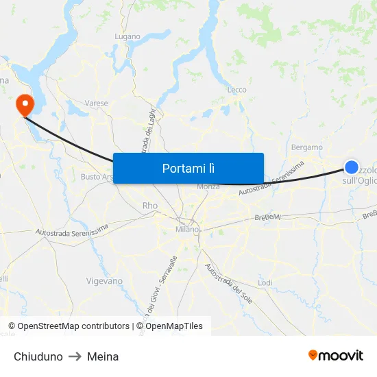Chiuduno to Meina map