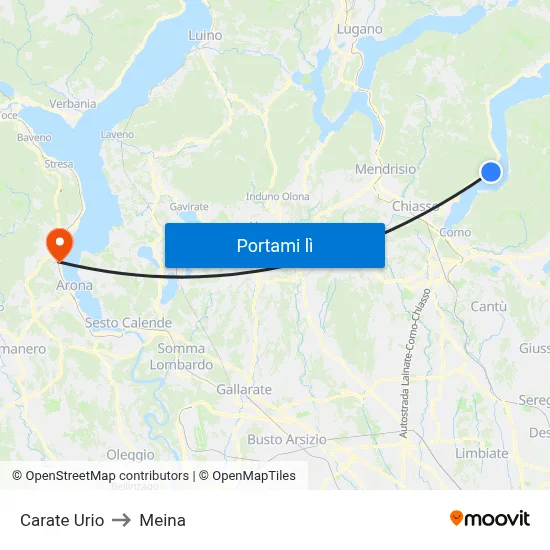 Carate Urio to Meina map