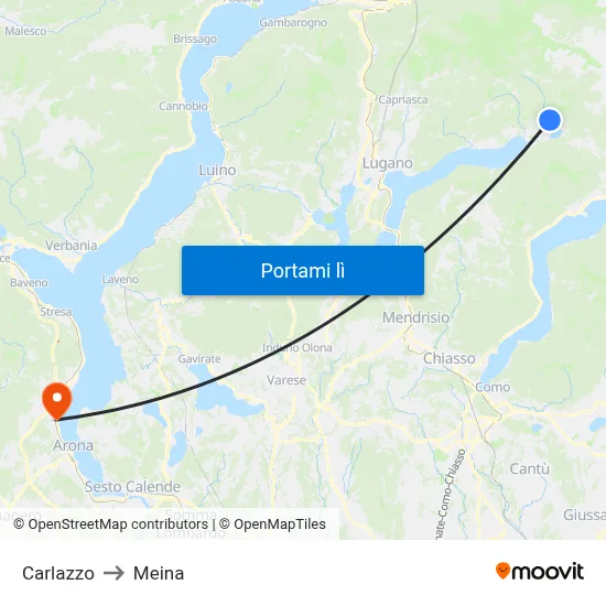 Carlazzo to Meina map