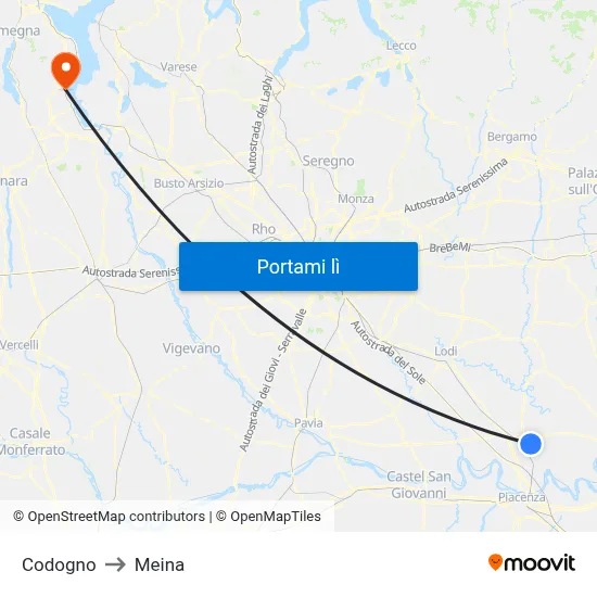 Codogno to Meina map