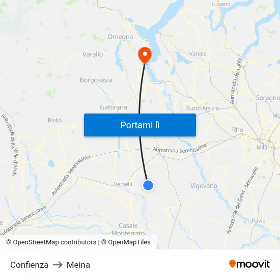 Confienza to Meina map
