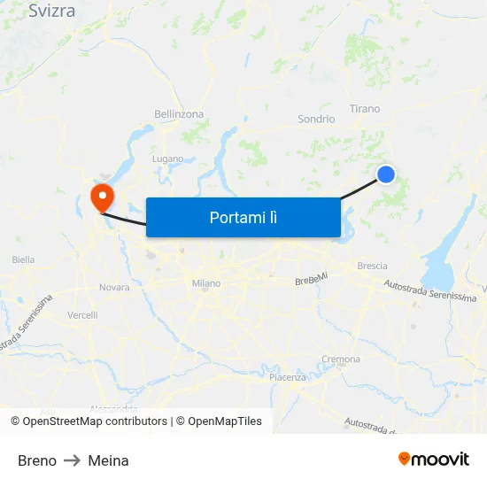 Breno to Meina map