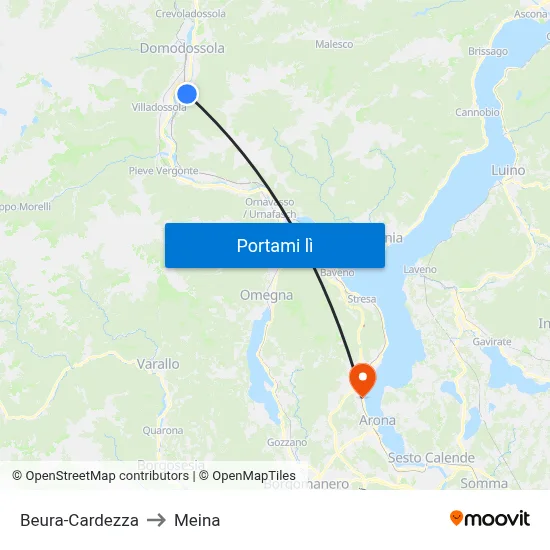 Beura-Cardezza to Meina map