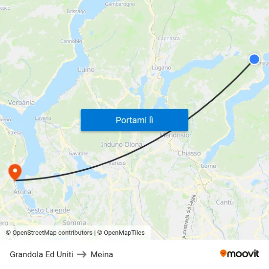 Grandola Ed Uniti to Meina map