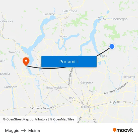Moggio to Meina map