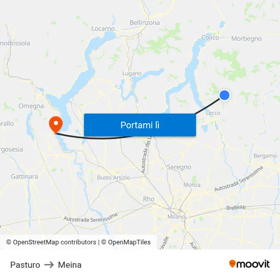 Pasturo to Meina map