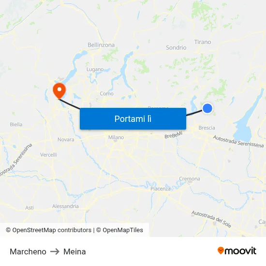 Marcheno to Meina map