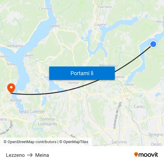 Lezzeno to Meina map