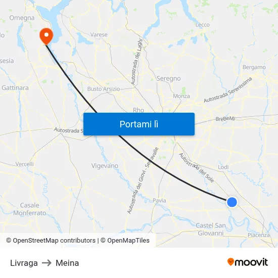 Livraga to Meina map