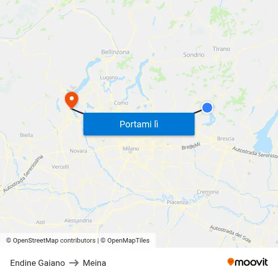 Endine Gaiano to Meina map