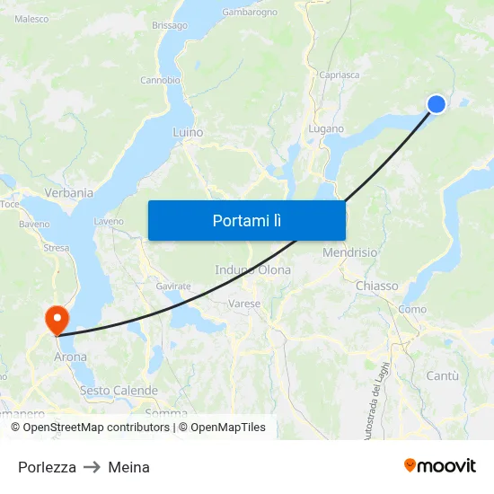 Porlezza to Meina map