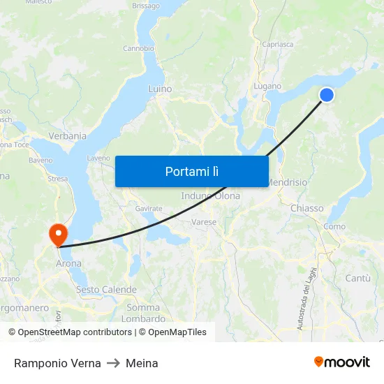 Ramponio Verna to Meina map