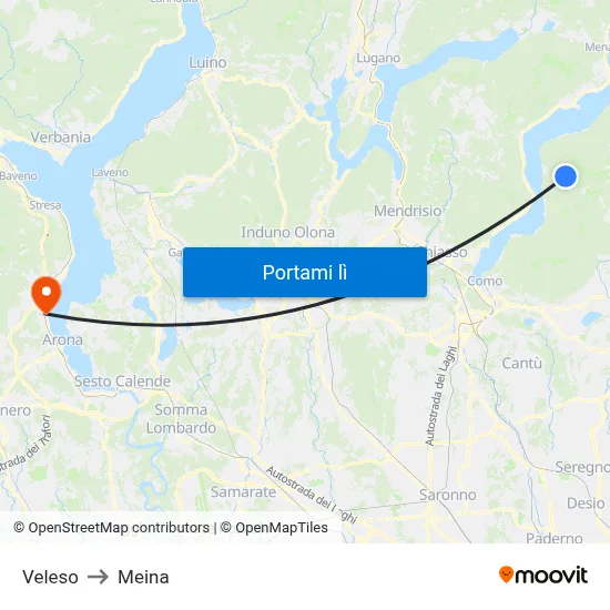 Veleso to Meina map