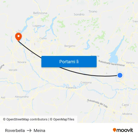 Roverbella to Meina map