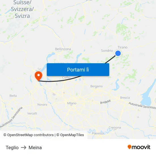 Teglio to Meina map