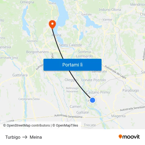 Turbigo to Meina map
