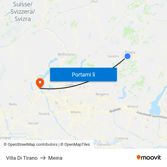Villa Di Tirano to Meina map