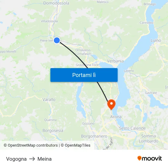 Vogogna to Meina map
