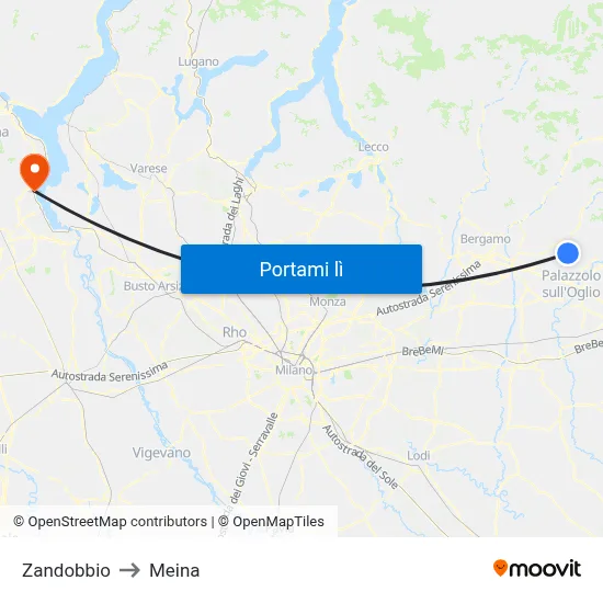 Zandobbio to Meina map