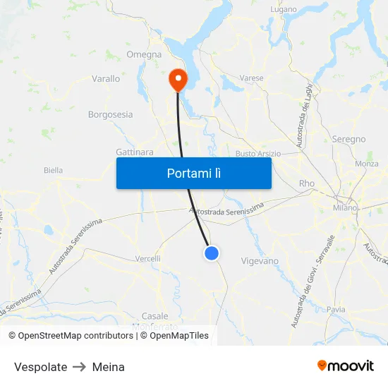 Vespolate to Meina map