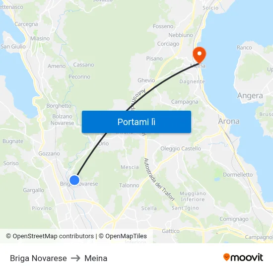 Briga Novarese to Meina map