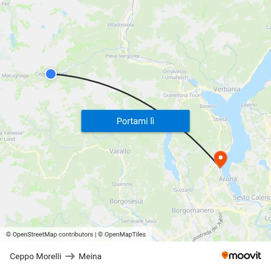 Ceppo Morelli to Meina map