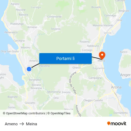 Ameno to Meina map
