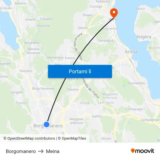 Borgomanero to Meina map