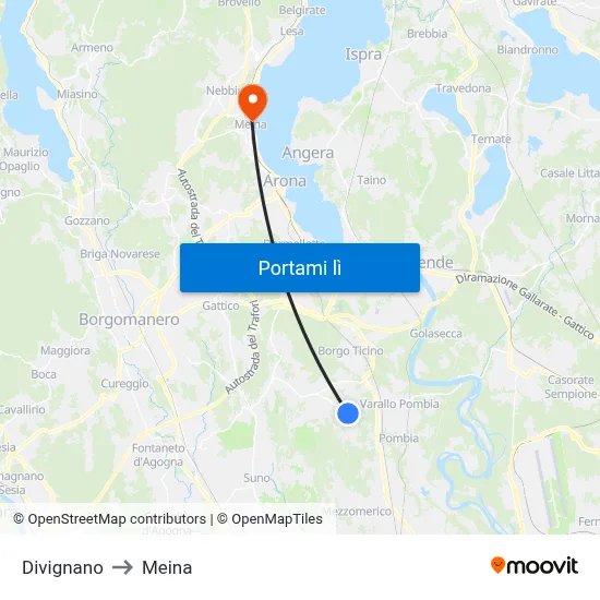 Divignano to Meina map