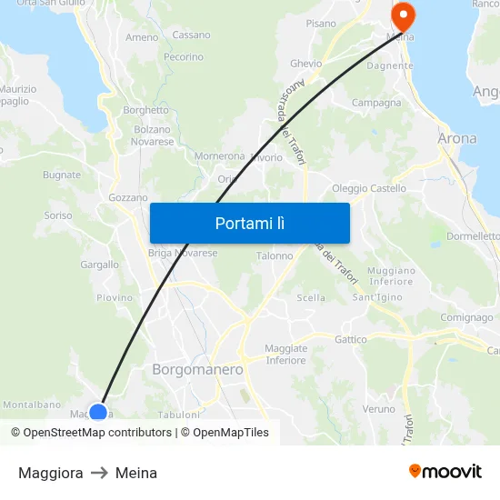Maggiora to Meina map