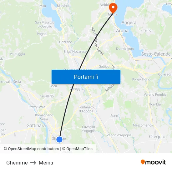 Ghemme to Meina map