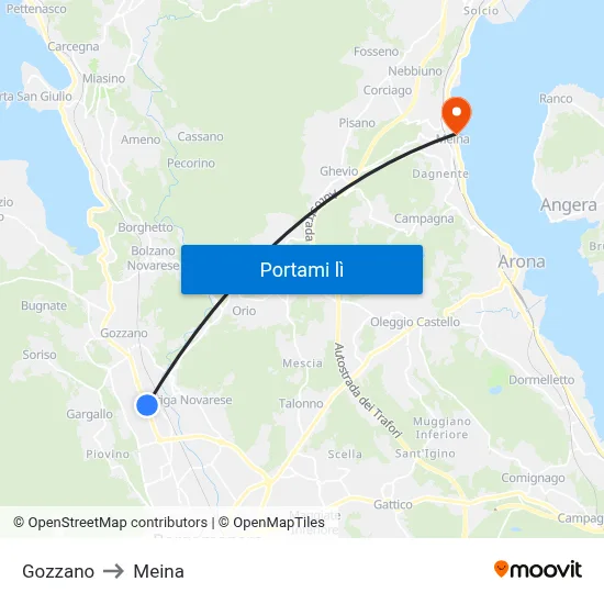 Gozzano to Meina map