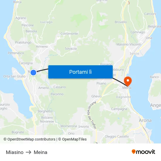 Miasino to Meina map