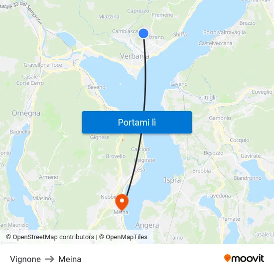 Vignone to Meina map