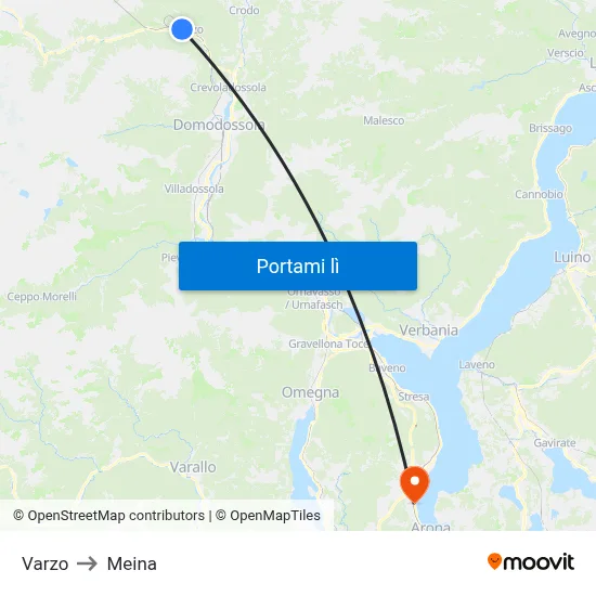 Varzo to Meina map