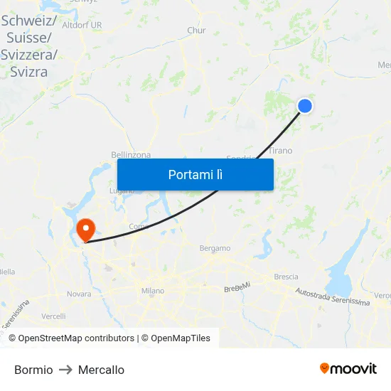 Bormio to Mercallo map