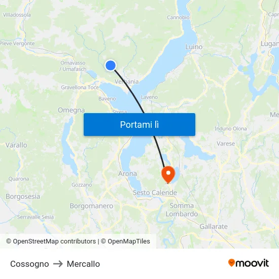 Cossogno to Mercallo map