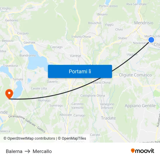 Balerna to Mercallo map