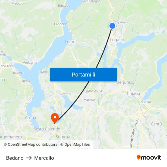 Bedano to Mercallo map
