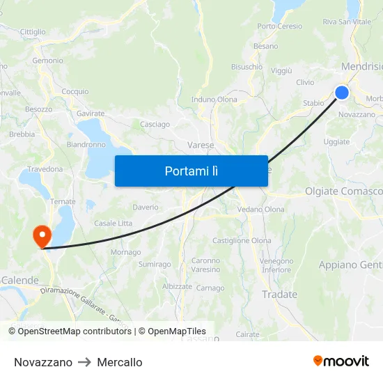 Novazzano to Mercallo map