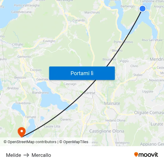 Melide to Mercallo map